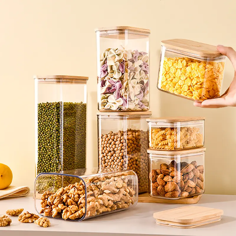 Plastic Storage Jar with Wooden Lid